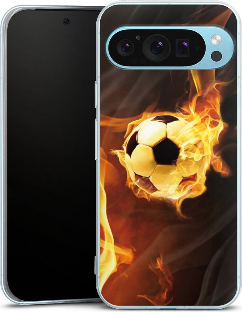 DeinDesign Handyhülle für Google Pixel 9 Pro XL Silikon Hülle Case Smartphone Schutzhülle Ball Feuer Fußball