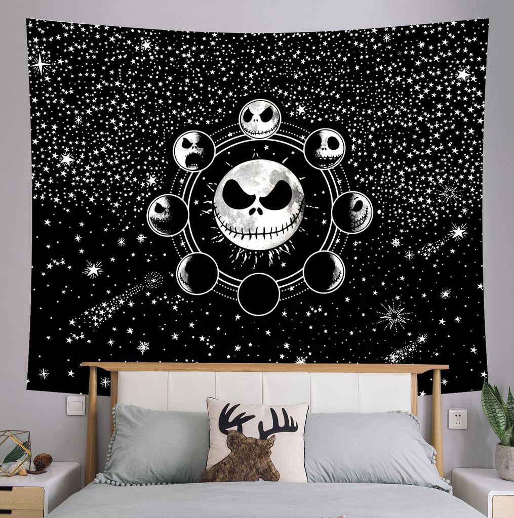 Totenkopf-Wandteppich, Meditations-Skelett-Wandteppich, Chakra-Wandteppich, Sternen-Wandteppich, Schwarz-Weiß-Sterne-Wandteppich Für Zimmer (200 ...