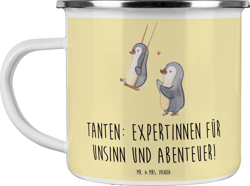 Mr. & Mrs. Panda Haferl Tante Abenteuer - Gelb Pastell - Geschenk, Pott, Neffe, kinderfreundlich, Campingbecher, Jubiläen, energisch, Motivtasse, ...