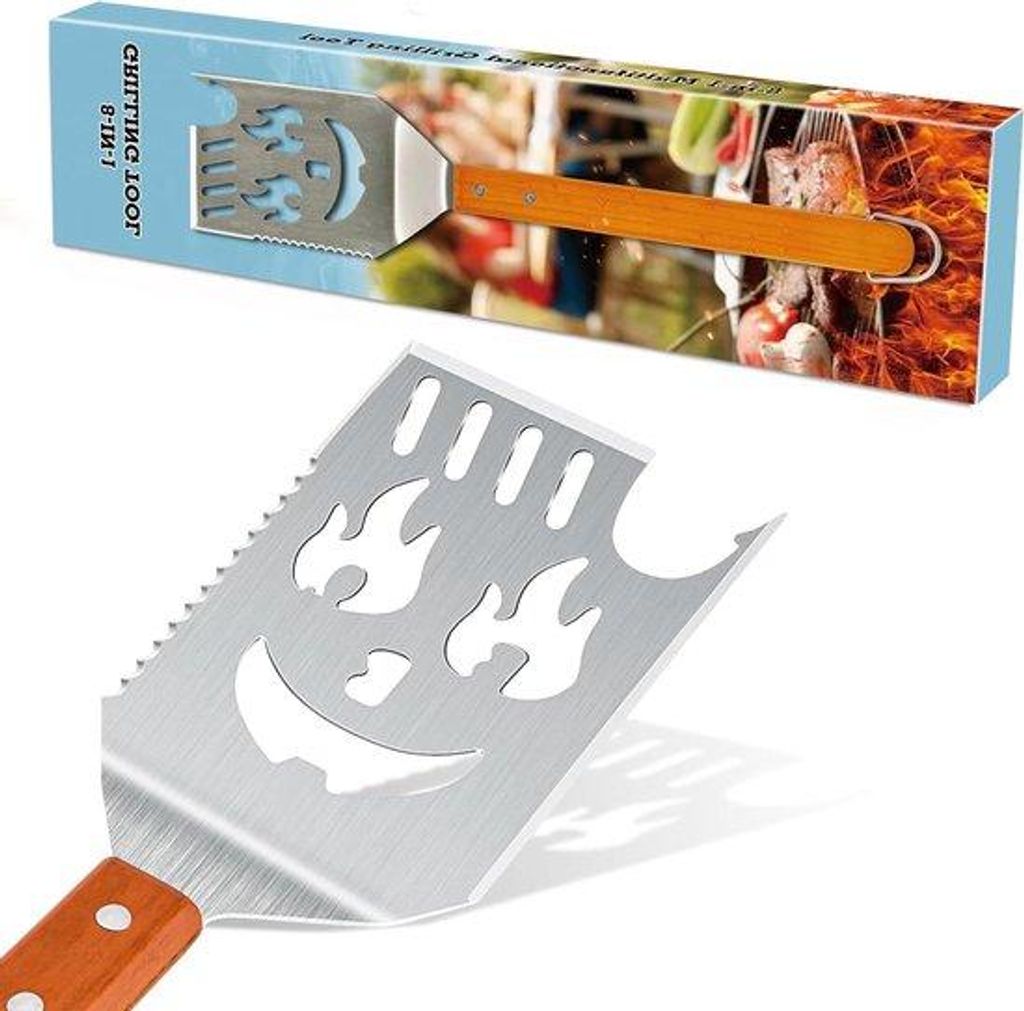 Grill-Accessoires-Satz - 8 Funktionen in 1 - Grillwerkzeug - Grill-Spatel - Ideales Geschenk Für Männer