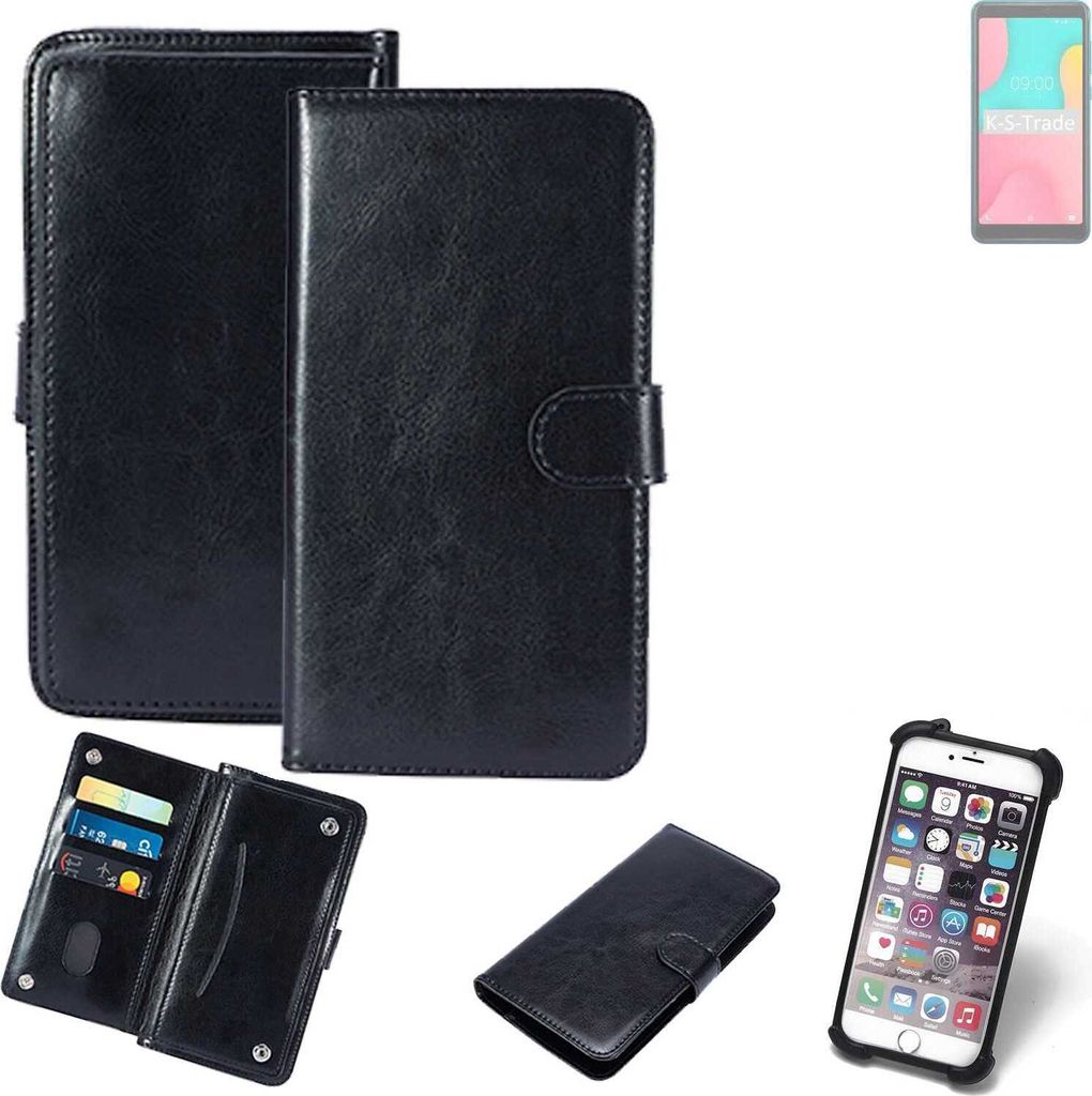 K-S-Trade 360° Hülle kompatibel mit Wiko Y60 schwarz Kunstleder Case BookCase WalletCase Kunstlederederhülle Handyhülle, Rundumschutz Bumper (1x)