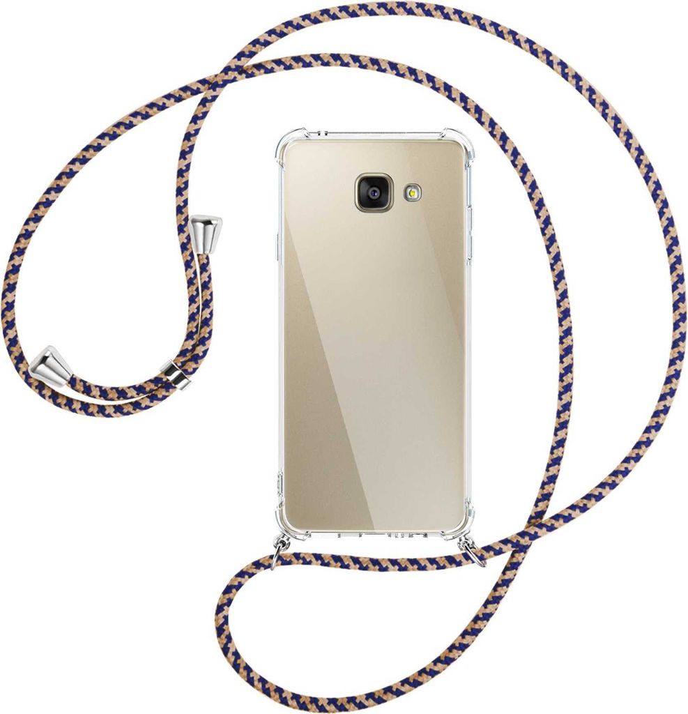 Handykette Backcover-Schutzhülle mit Band (Metall silberfarben) für Samsung Galaxy A5 2016 (SM-A510) - blau+beige