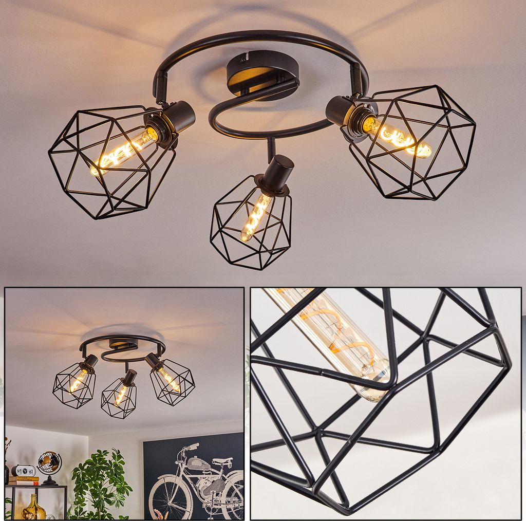 Campo 3-flammige Deckenlampe aus Metall in Schwarz