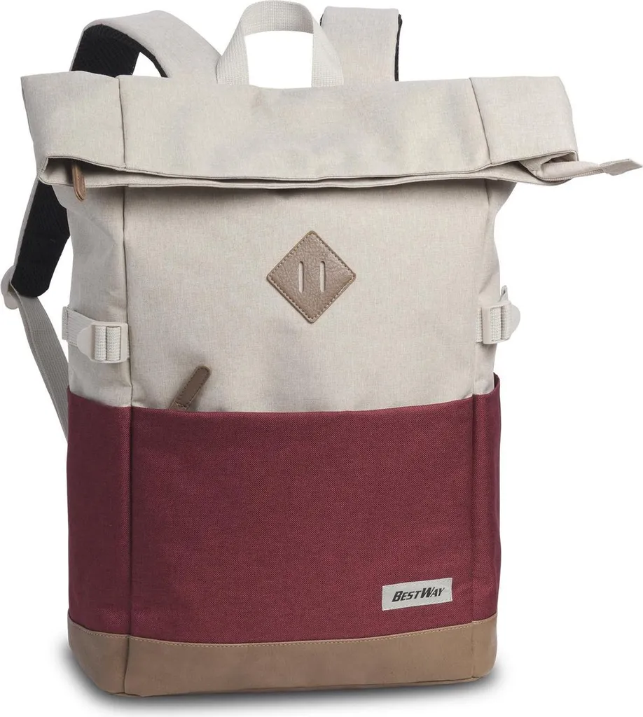 BestWay Sac à dos Campus Style blanc et rouge vin pour les cours
