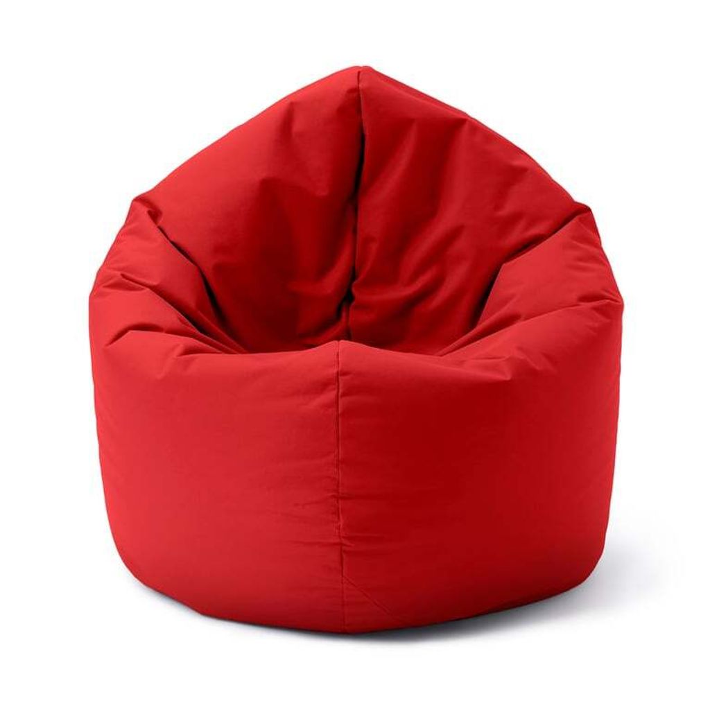 A red beanbag chair isolated on a white background.