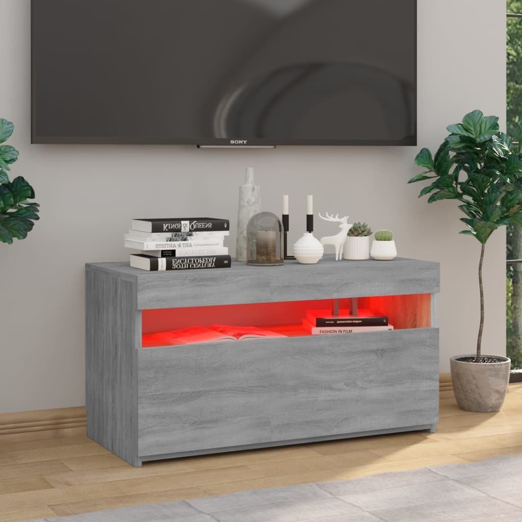 Hochwertigen Möbel TV-Schränke - Grau TV-Schrank mit LED-Leuchten Grau Sonoma 75x35x40cm NEU2518273
