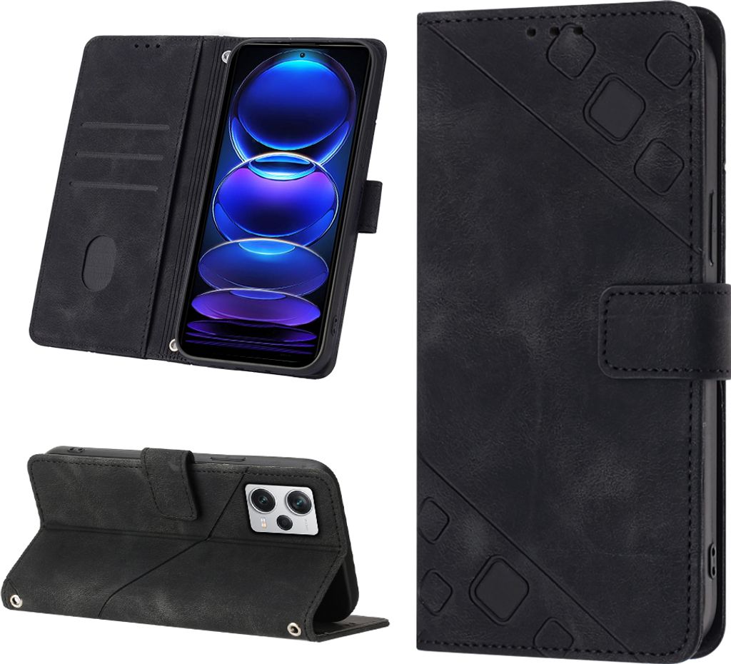 Hülle für Xiaomi Redmi Note 12 Pro+ Prägung Flip Leder Brieftasche Schutzhülle mit Ständer Schwarz