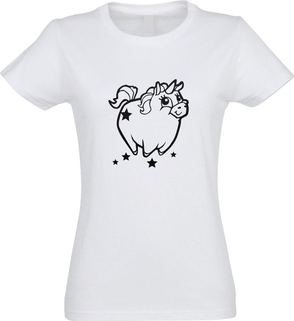 Kiwistar - T-Shirt tailliert - Damen - Weiss - Pummeliges Einhorn - mit Motiv Bedruckt - Funshirt Design - Sport - Freizeit - Damen - L