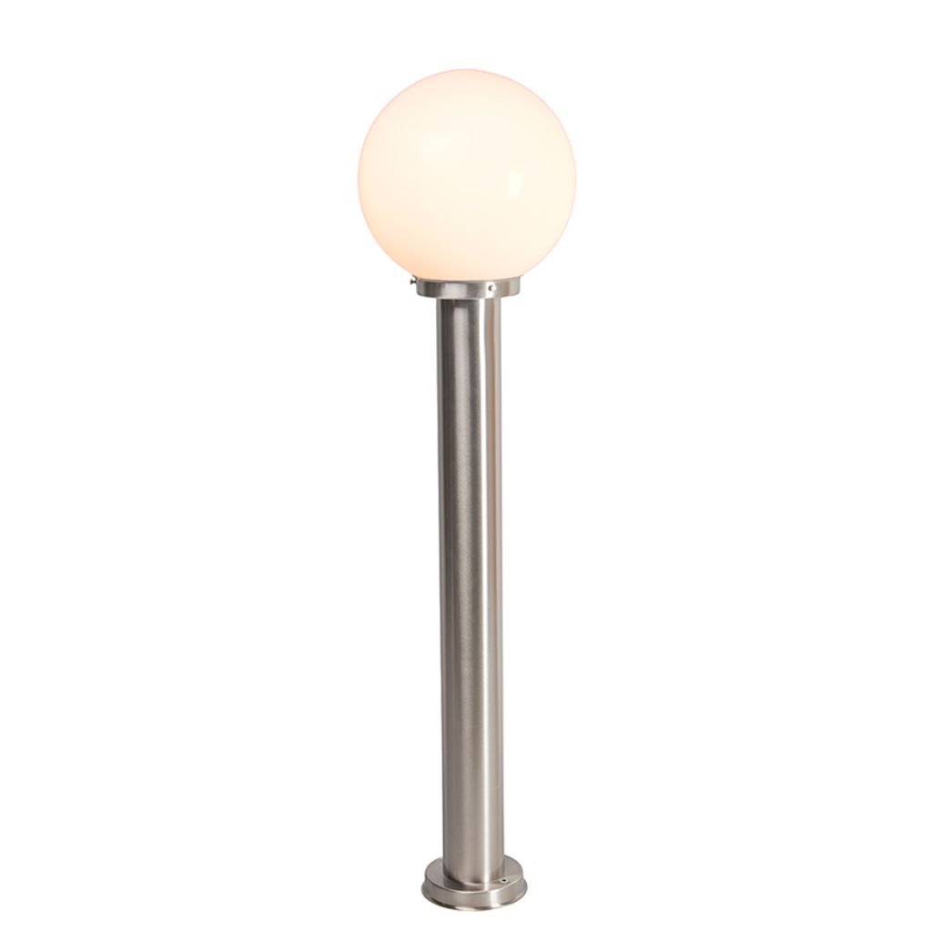 QAZQA - Moderne Außenleuchte I Wegeleuchte I Gartenlampe I Gartenleuchte I Standleuchte Pfahl Edelstahl I nickel matt 100 cm - Sfera I Außenbeleu...