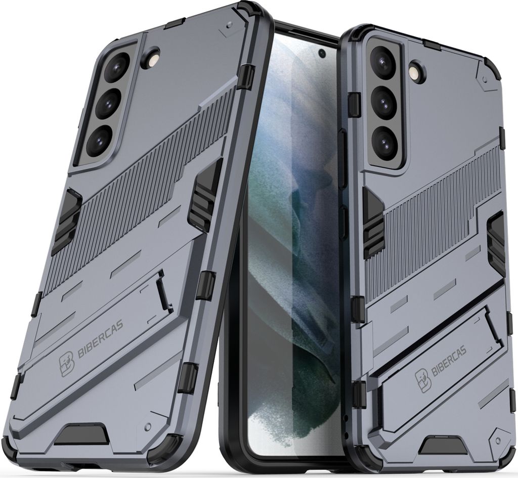 Armor Hülle für Samsung Galaxy S22 , Hybrid PC TPU Bumper Stoßfestes Schutzhülle mit Standfunktion Grau