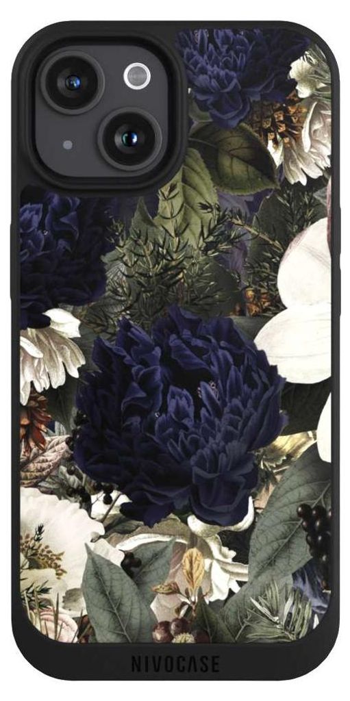 NIVOCASE Handyhülle für Apple iPhone 15 Hülle NIVOpure Case Schwarz Blumen Utart Vintage