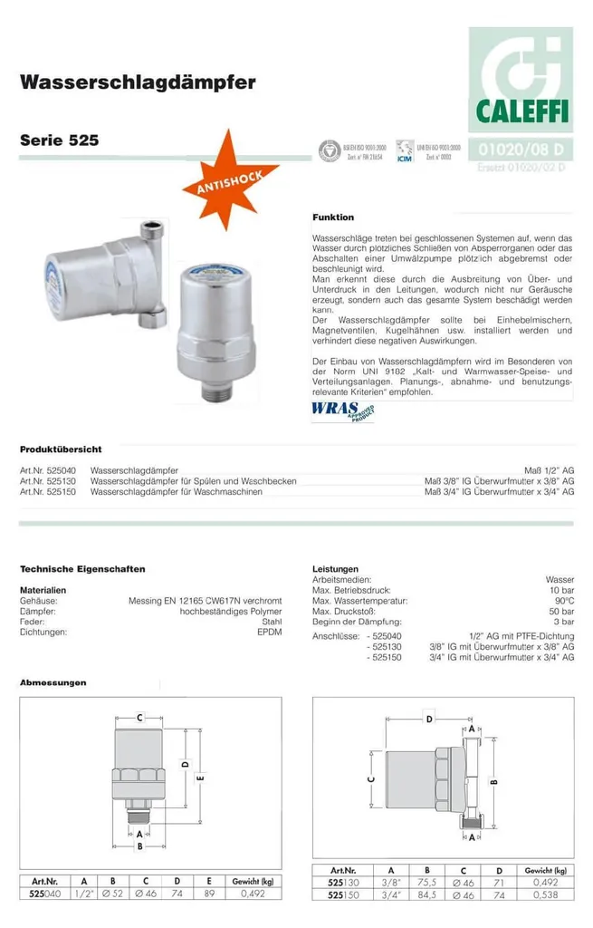 Caleffi 525 Antishock Anti-coup de bélier pour lavabo et évier de cuisine - 10