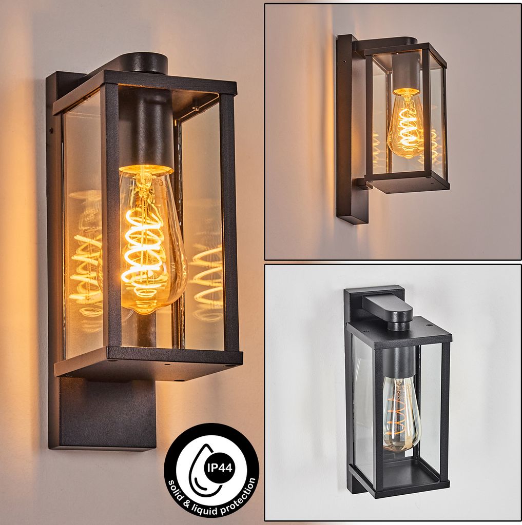 Melito Außenwandlampe aus Metall/Glas in Schwarz/Klar