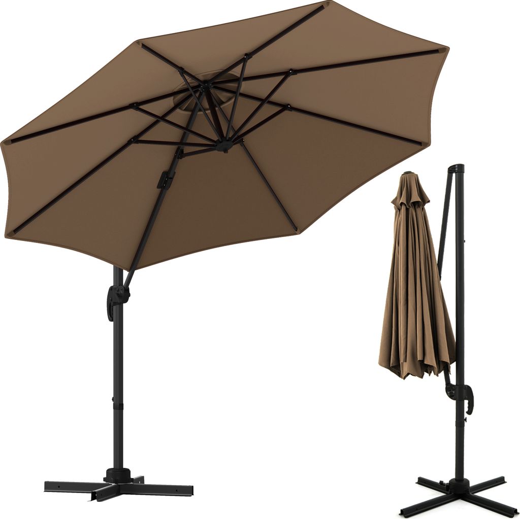 KOMFOTTEU Sonnenschirm für den Garten, 3 m, 360° mit 5 verstellbaren Ecken, Sonnenschirm für Balkon mit Kreuzfuß, 8 Positionen und Kurbel, für...