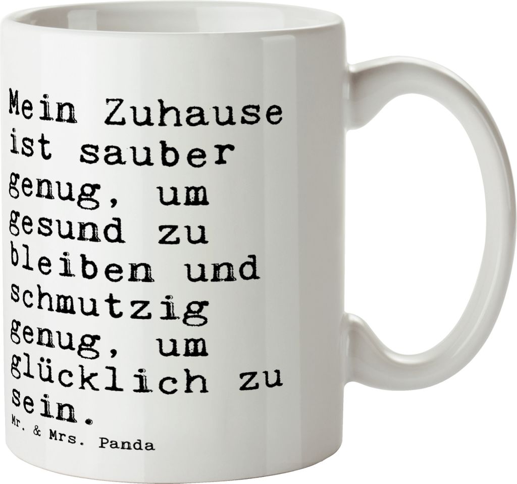 Mr. & Mrs. Panda Teetasse Mein Zuhause ist sauber... - Weiß - Geschenk, haferl, Umzug, Spruch Sprüche Weisheiten Zitate Lustig Weisheit Worte, Be...