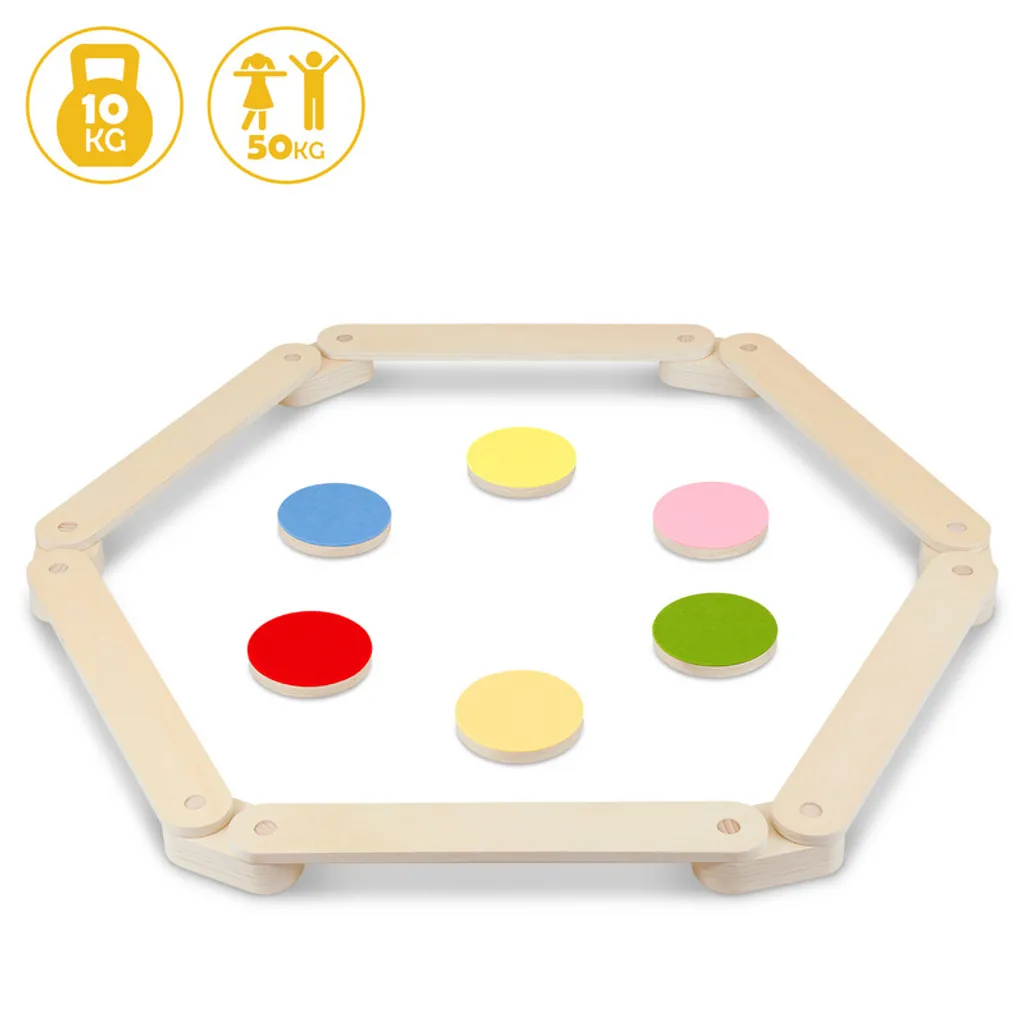 Jeu de motricité poutre d'équilibre en bois avec 6 disques colorés