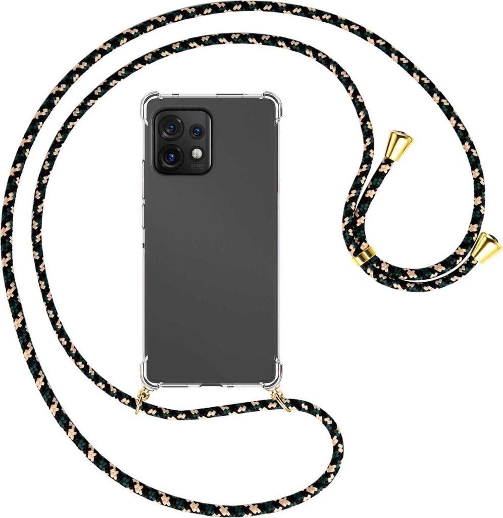 Handykette Backcover-Schutzhülle mit Band (Metall goldfarben) für Motorola Edge 40 Pro (Moto X40) - camouflage