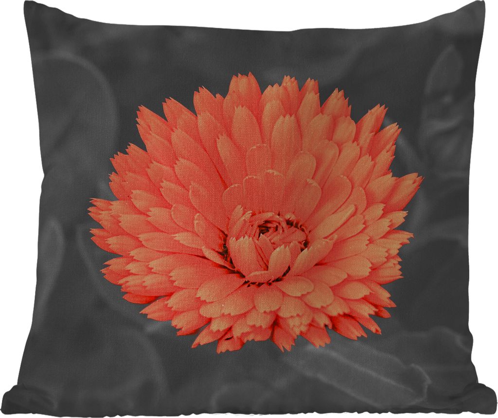 MuchoWow Outdoor Kissen - Blumen - Orange - Schwarz - Weiß - 45x45 cm - Wetterfest - Lounge Kissen - Fotokissen - Dekoratives Kissen