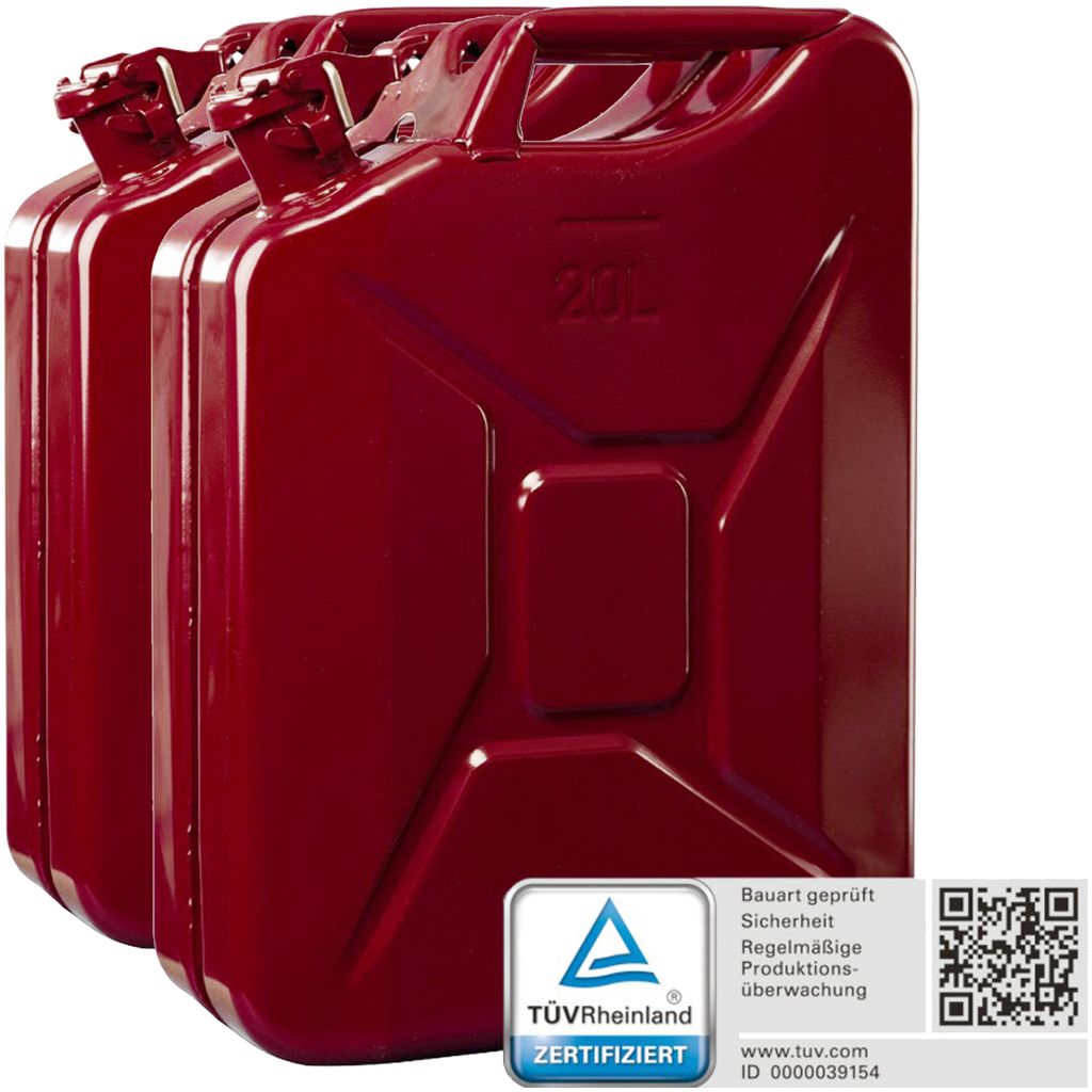 3x Oxid7® Metallkanister Metall Benzinkanister Kraftstoffkanister rot 20 Liter 