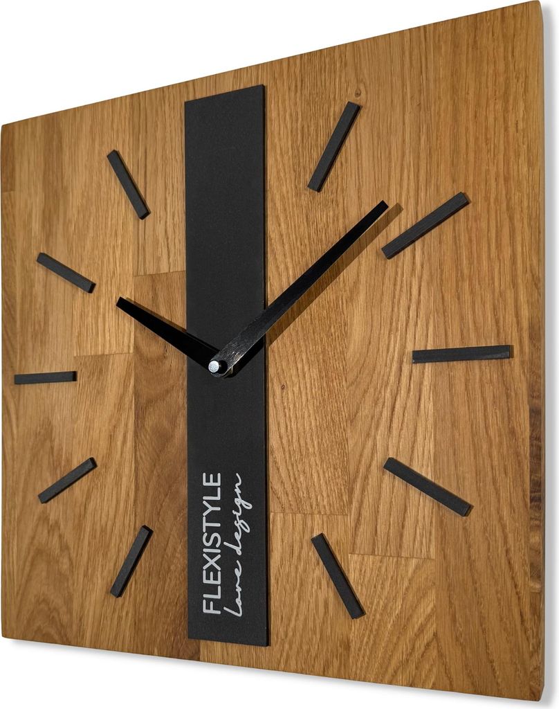 FLEXISTYLE Modern wanduhr ohne tickgeräusche modern wanduhren Holz Badezimmer Wohnzimmer Eiche (Schwarz Eckig, 30cm)