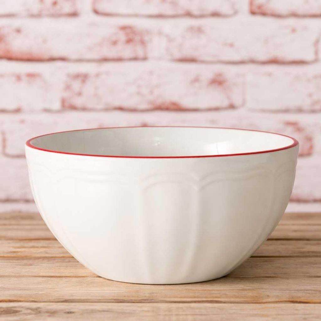 AltoBelli Müslischale ELLA Weiß mit Rotem Rand 600 ml Keramik Müslischale