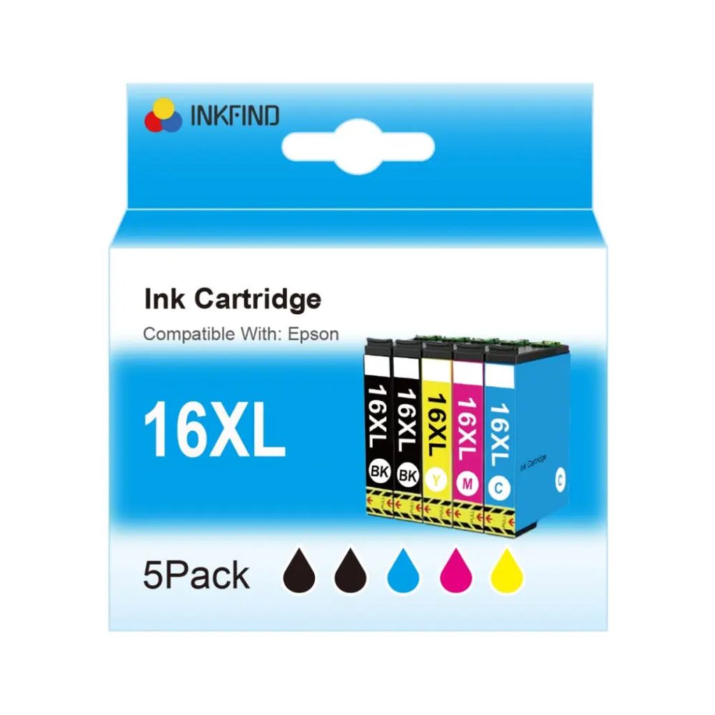 INKFIND 16XL Tintenpatronen für Epson16 Epson1631 1632 1633 1634 16XL Epson16XL | Multipack mit 5 Stück (2 x Schwarz, 1 x Cyan, 1 x Magenta, 1 x ...
