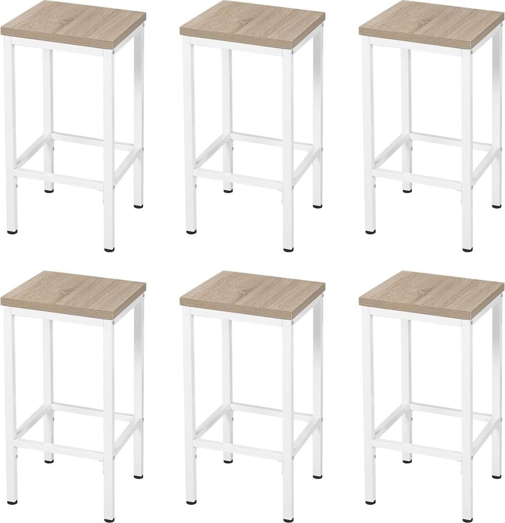 EUGAD 6er Barstühle, Küchenhocker, mit Fußstütze, aus Holzwerkstoff, Hell Eiche