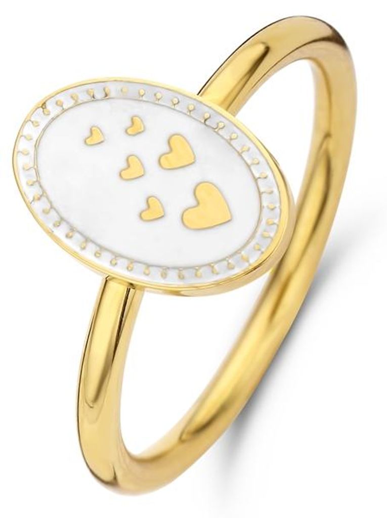 CO88 Collection Majestic 8CR-10016-54 Stalen ring - Maat 54 - Emaille Wit - Goudkleurig