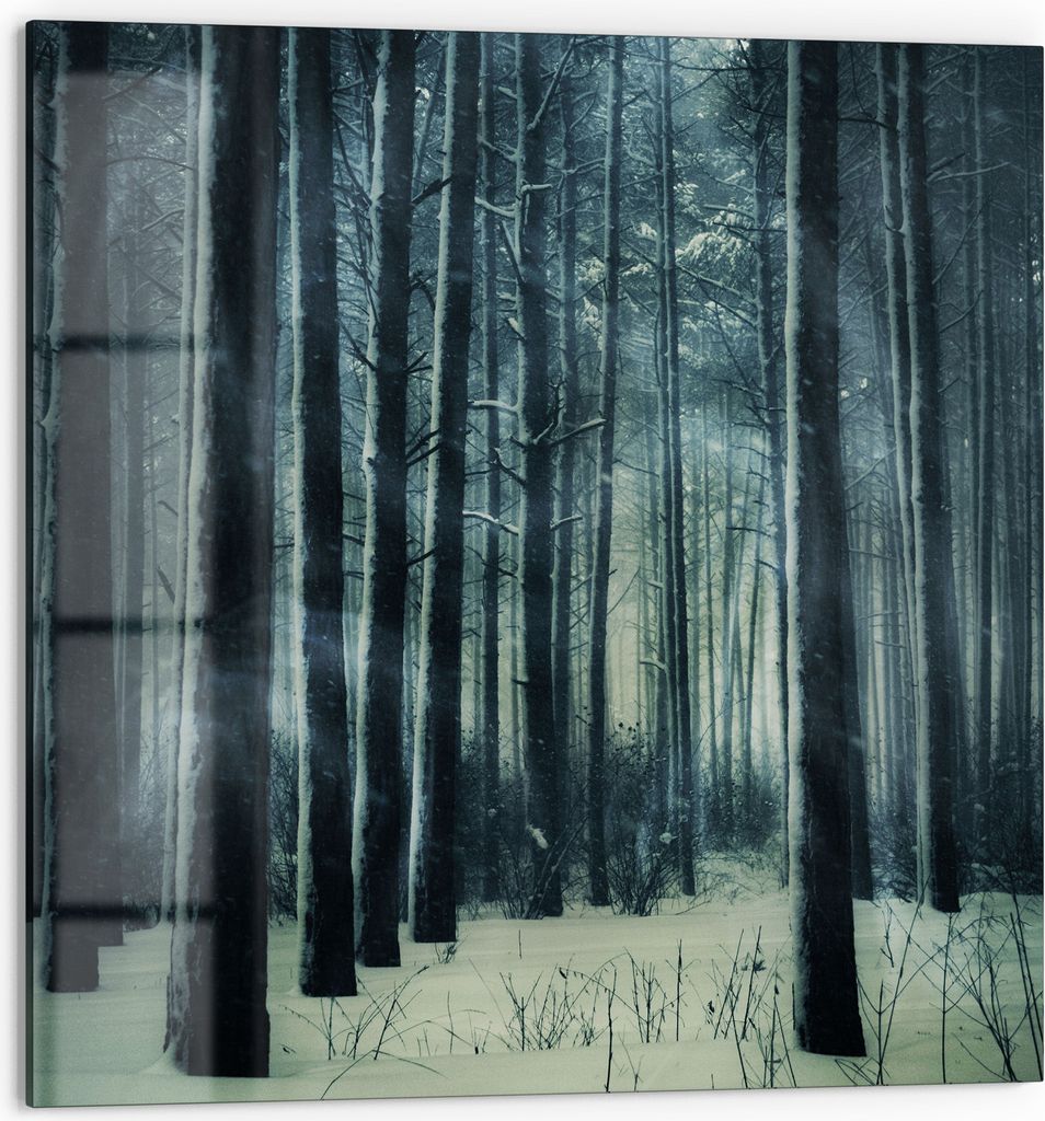 DEQORI Küchenrückwand Glas 60x60 cm 'Mystischer Winterwald' Spritzschutz Bad Rückwand Küche