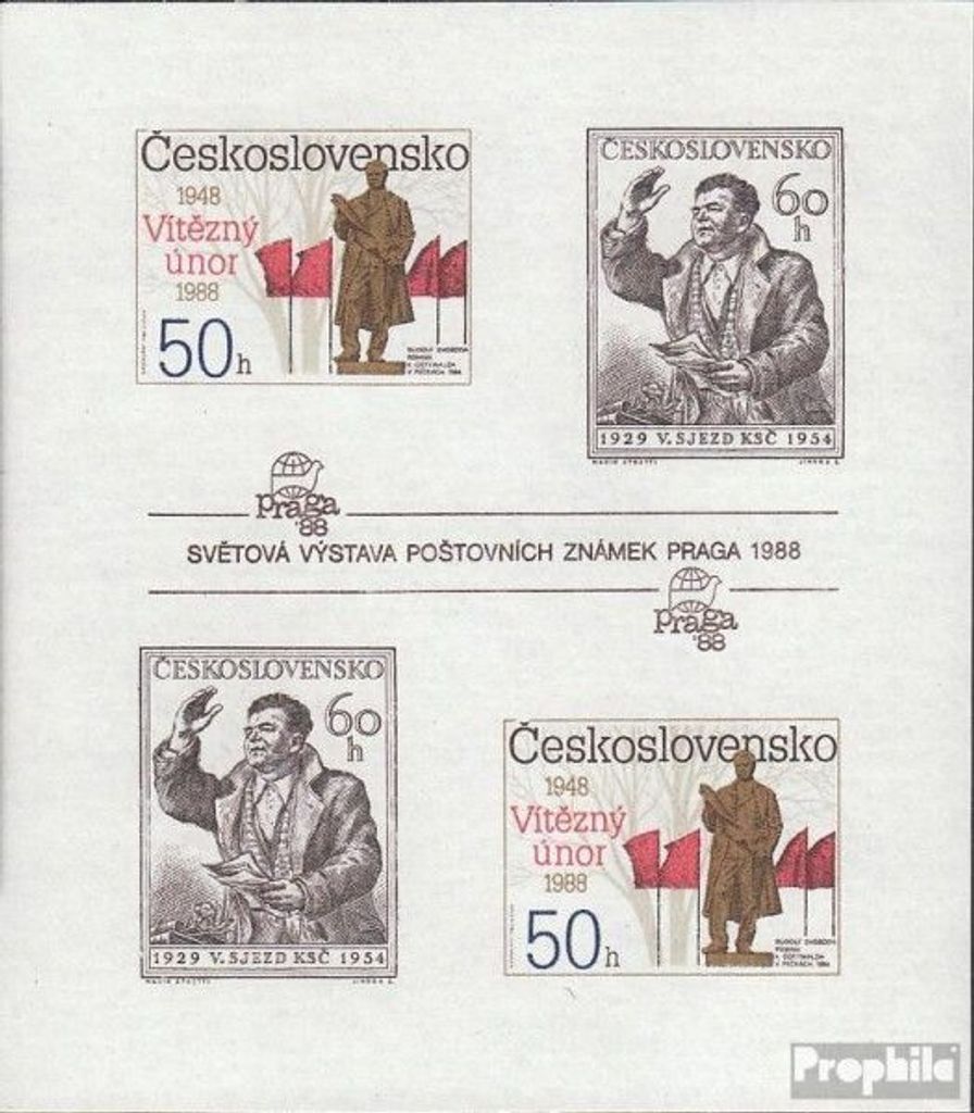 Briefmarken Tschechoslowakei 1988 Mi Block77B (kompl.Ausg.) postfrisch Umsturz