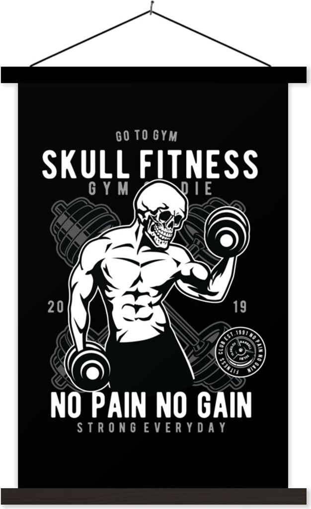 MuchoWow Textilposter Gewichte - Fitness - Skelett - Retro 120x180 cm mit schwarzem Rahmen - Fotos