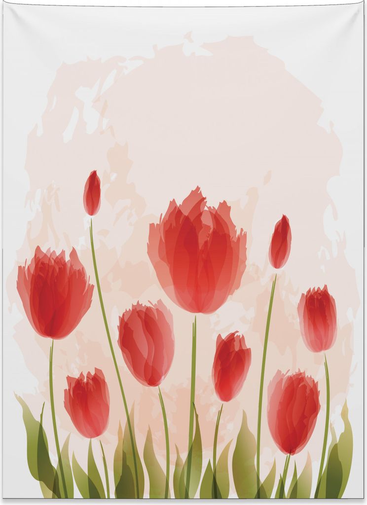 Abakuhaus Blumen Wandteppich, Romantische Tulpenblüten aus Weiches Mikrofaser Stoff Kein Verblassen Klare Farben Waschbar, 110 x 150 cm, Zinnoberr...