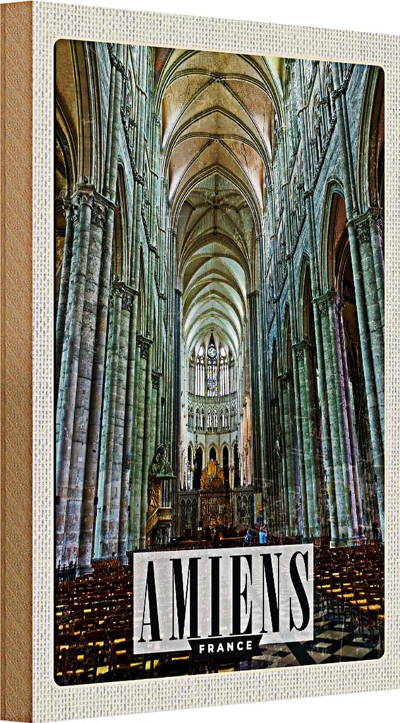 Holzschild Reise 20x30cm Amiens France Kathedrale