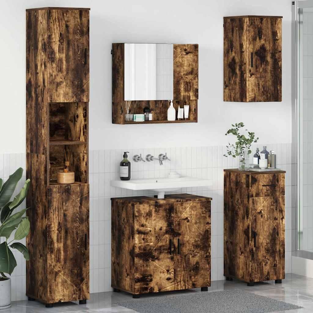 "Schlussverkauf" Badezimmermöbel-Set mit Schubladen 5 Stück - Badschrank/Toilettenschrank - Geräucherte Eiche C9251