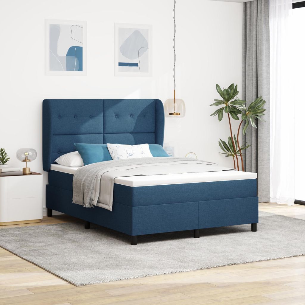 "2025"Modernen Polsterbett Boxspringbett mit Matratze Blau 140x200 cm Stoff - Bettrahmen - Klassische Betten Neu26913