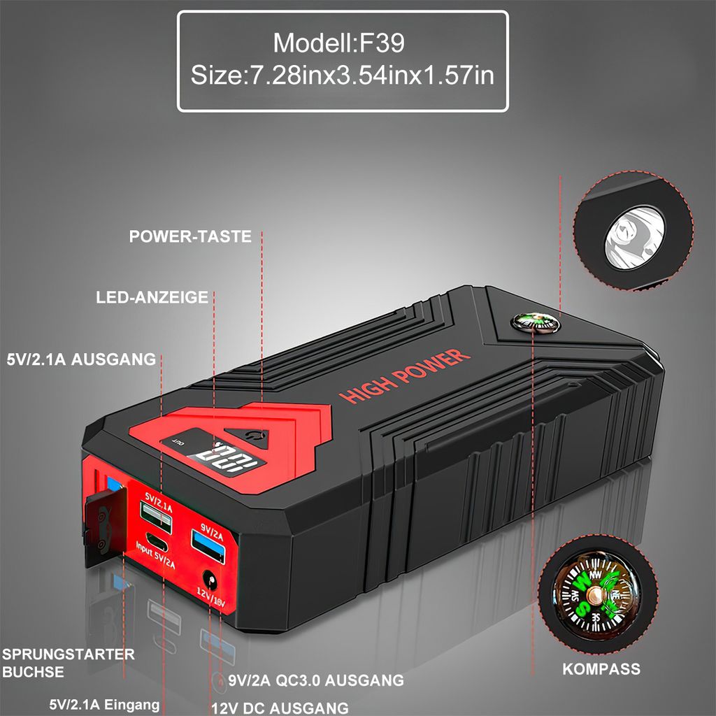 Auto Notstartnetzteil 12v F19/30000mAh große Kapazität Produktbild 2