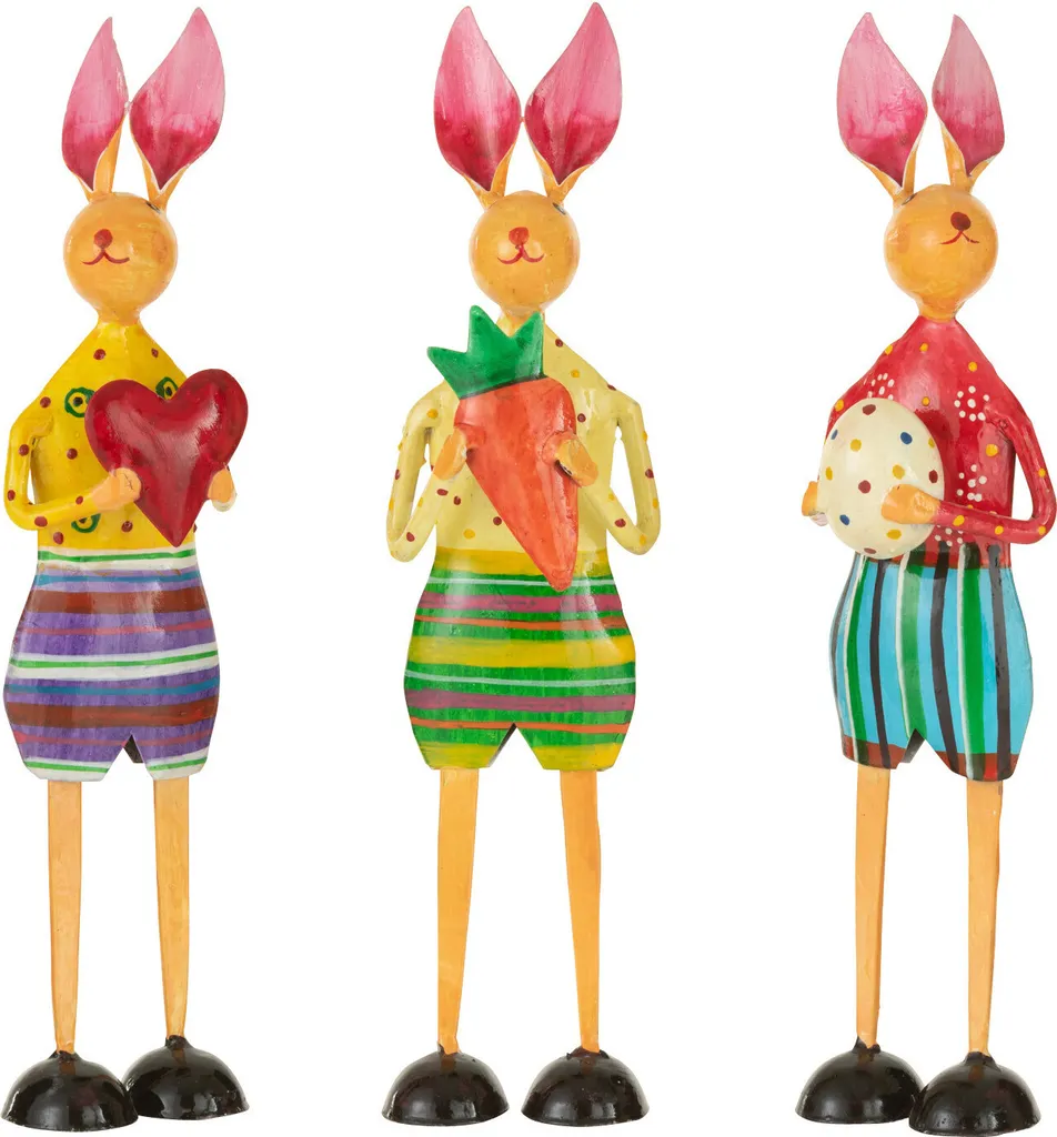 Déco Pâques Durable J-Line en Métal Incassable Lapin Œuf Carotte - Set