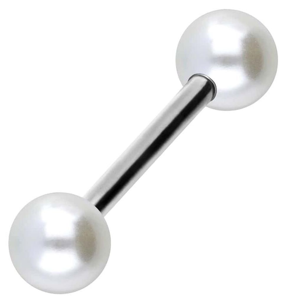Zungenpiercing, Intim-Piercing Titan Barbell SYNTHETISCHE PERLEN Silber Stablänge: 16mm