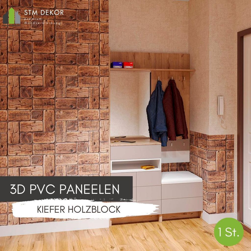 3D-Wandpaneele PVC | Holzoptik | Kiefer Holzblock - 1 Produktbild 