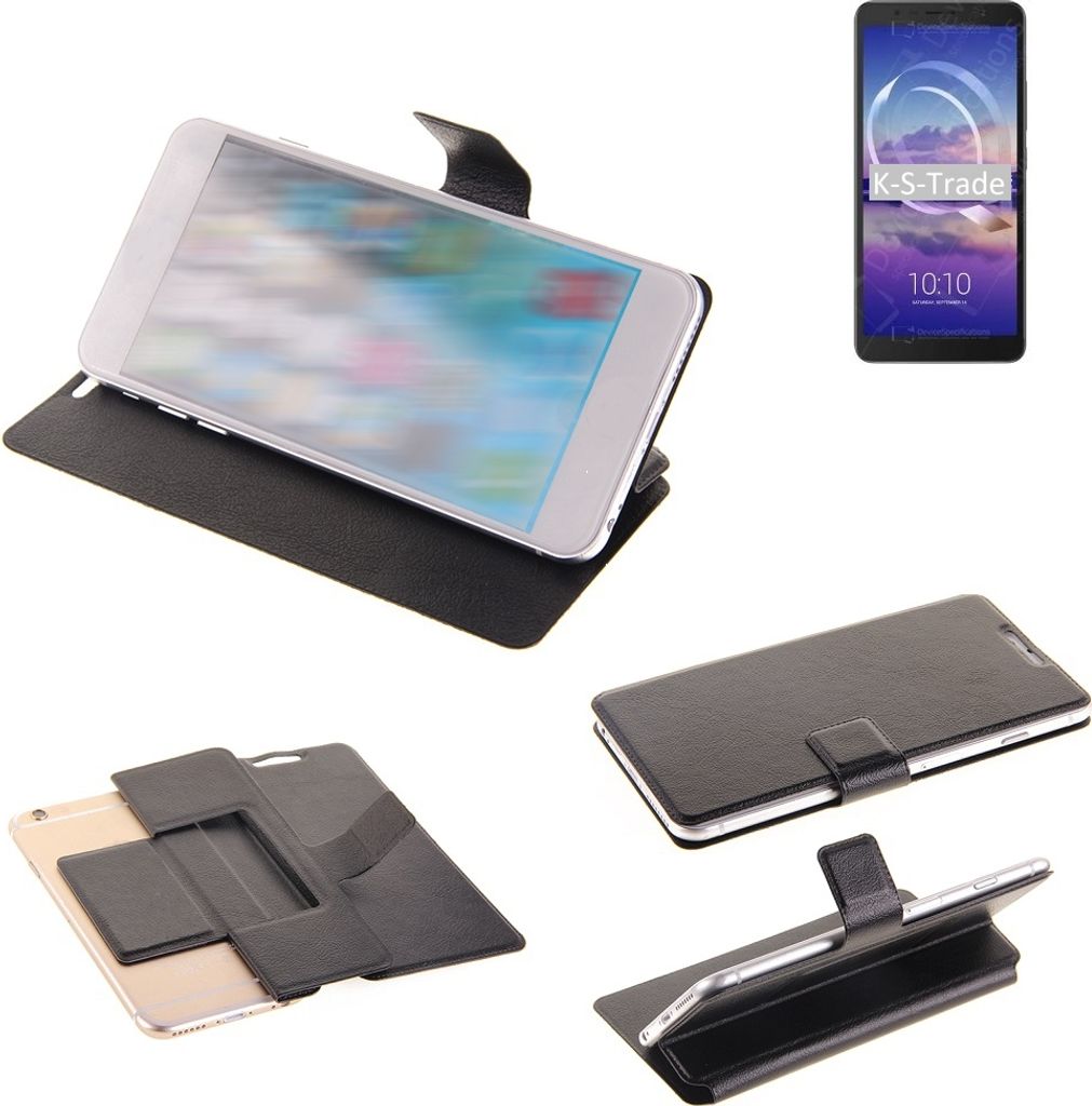 K-S-Trade Schutzhülle kompatibel mit Alcatel 3C (2019) Schutzhülle Flip Cover Klapphülle Wallet Case Slim Handyhülle bookstyle schwarz