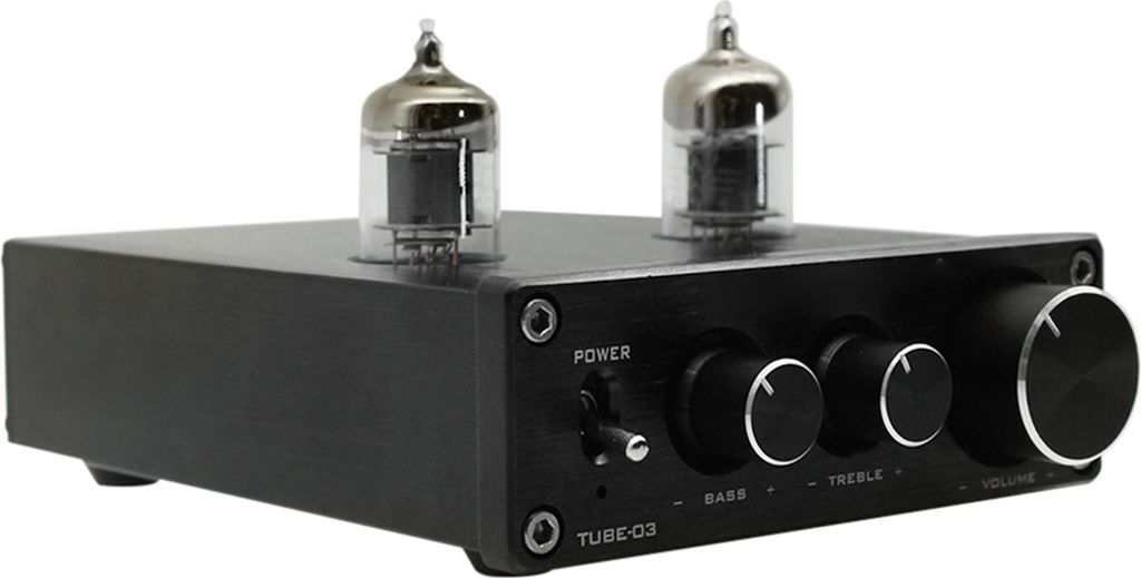 TUBE-03 Mini HiFi Audio Vorverstärker 6K4 Vakuum Röhrenverstärker Puffer Höhen Bass Einstellung RCA Vorverstärker Schwarz EU Stecker