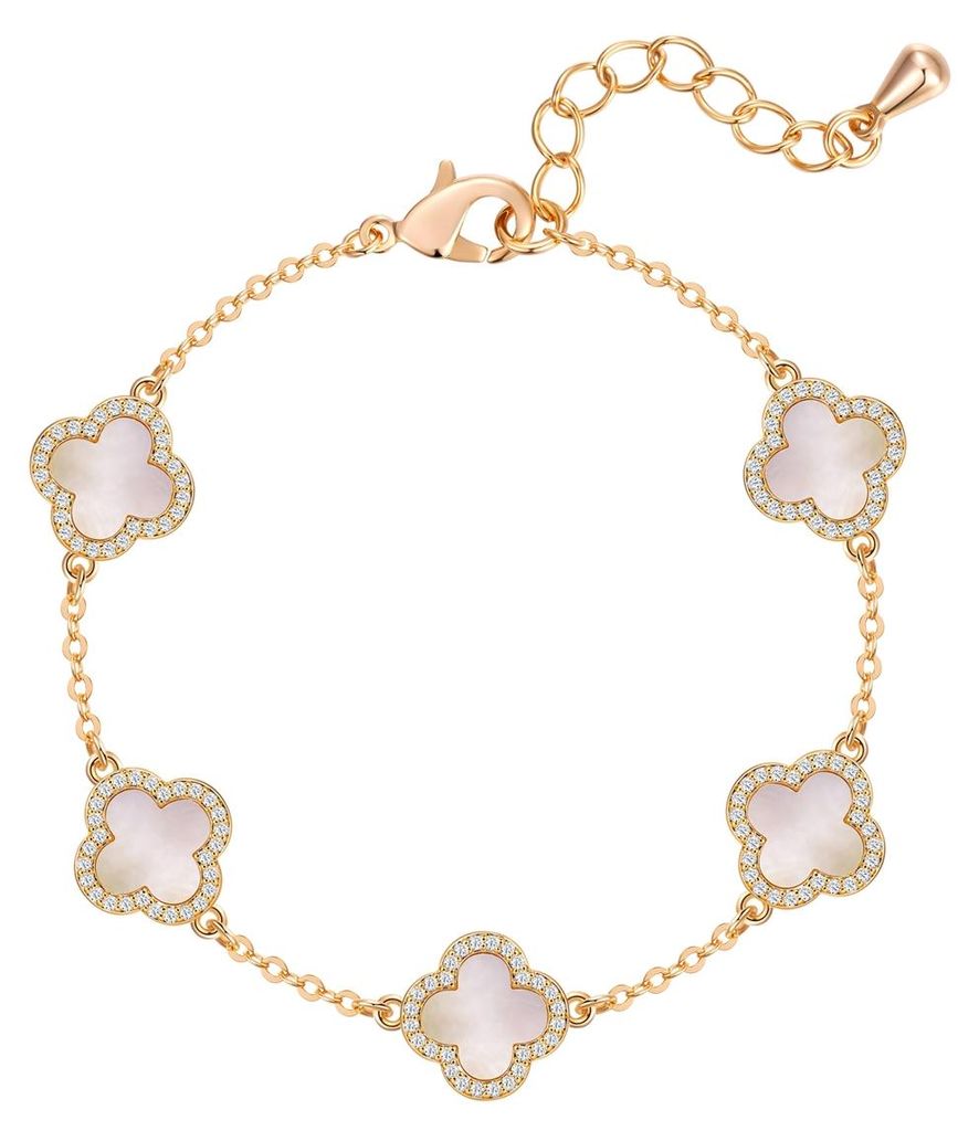 luluandjane Armband Kleeblatt Messing Zirkonia Perlmutt 50071340
