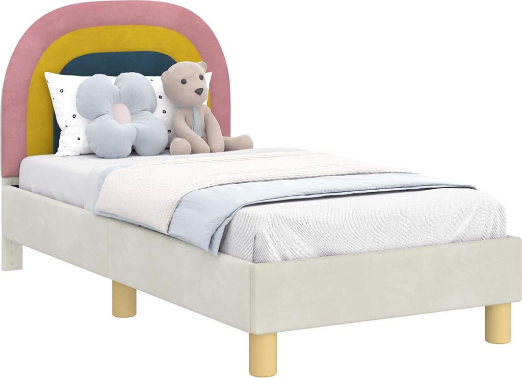 Kinderbettgestell mit Kopfteil Creme 70 x 140 cm Samt