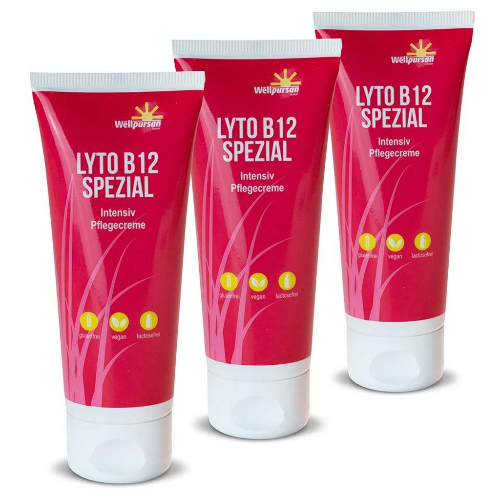 Wellpursan Lyto B12 Pflegecreme (3 x 75 ml) – Spezial-Hautcreme für trockene & gereizte Haut – mit Vitamin B12, RMS und Allantoin