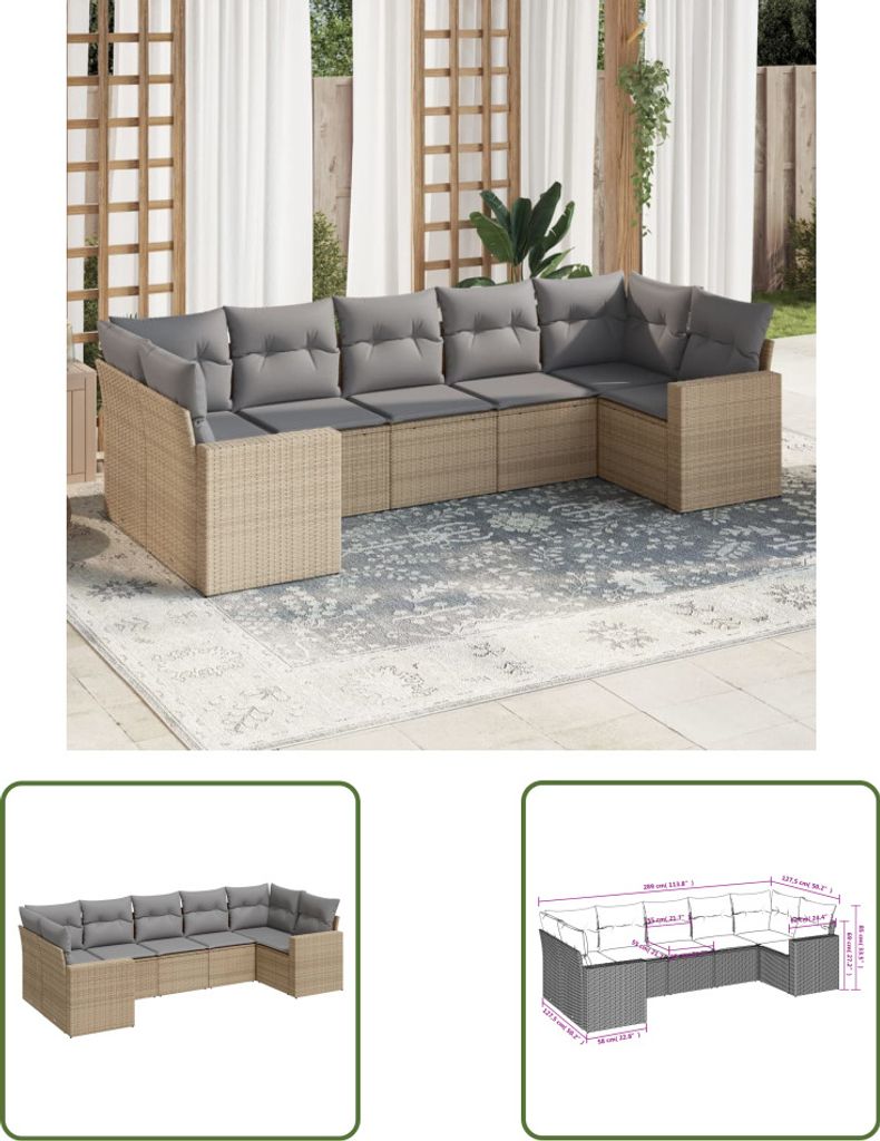 The Living Store 7-tlg. Garten-Sofagarnitur mit Kissen Beige Poly Rattan