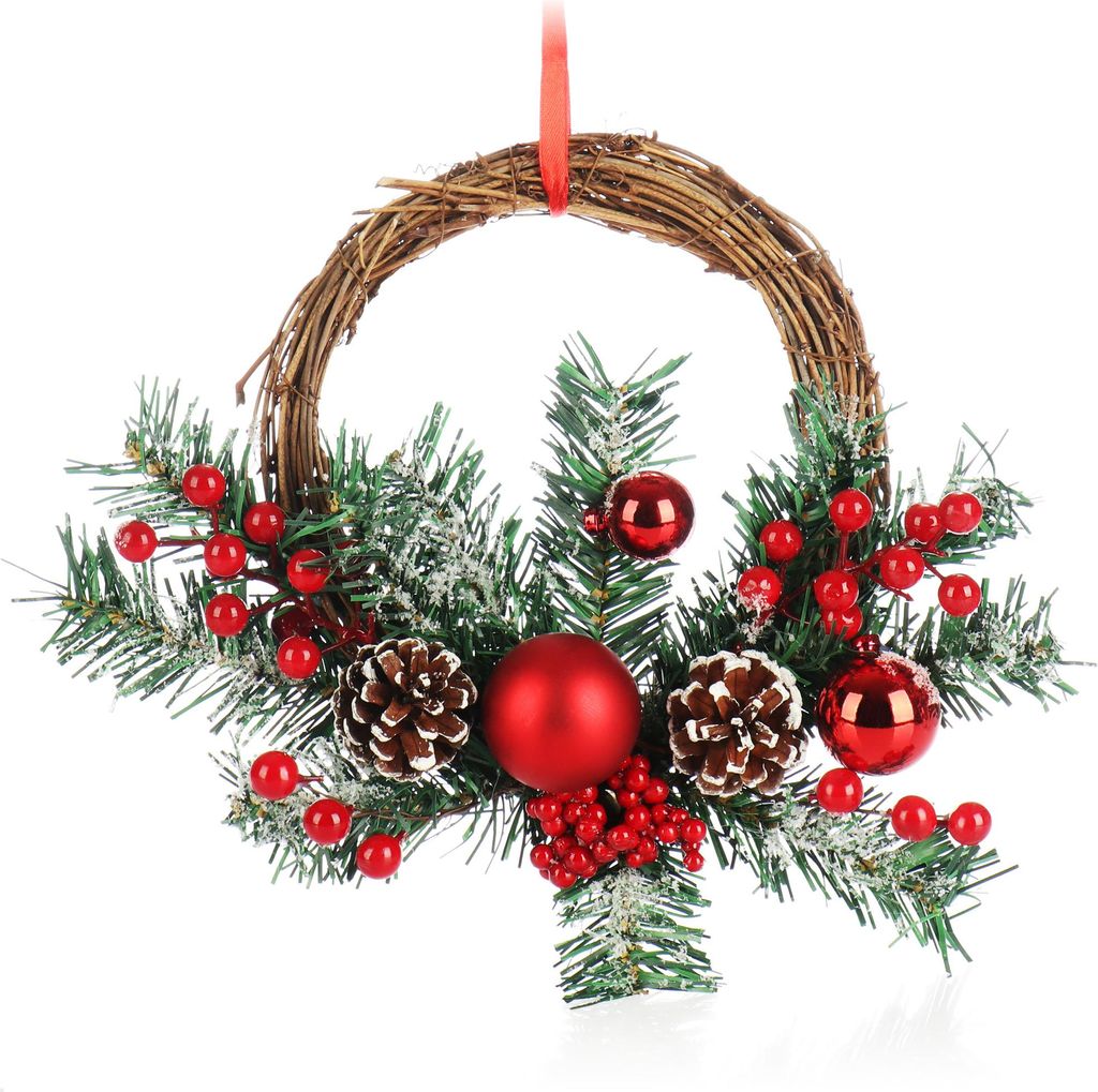 COM-FOUR Weihnachts-Hänger für die Weihnachtsdeko - Adventskranz zum Hängen an Tür oder Wand - Kranz als Anhänger mit Kugeln und Zapfen
