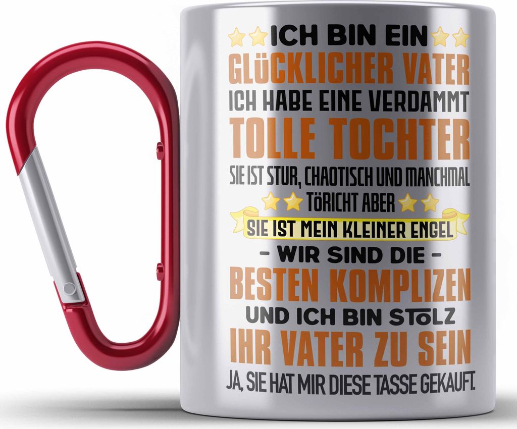 Trendation - Vater Tochter Edelstahl Tasse Karabiner Geschenk Papa Töchter Geschenkidee Partner Ja Sie Hat Mir Diese Edelstahl Tasse Karabiner Gek...