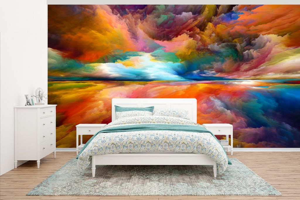 MuchoWow Fototapete für Wohnzimmer oder Schlafzimmer Wandtapete Vinyl Motivtapete Gemälde - Ölgemälde - Abstrakt - Wolken - 465x260 cm - Hint...