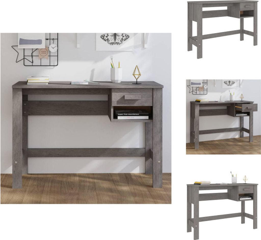 vidaXL Schreibtisch HAMAR Hellgrau 110x40x75 cm Massivholz Kiefer - Schreibtische