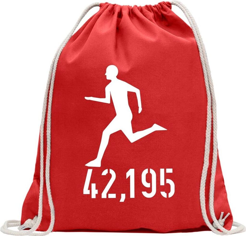 Kiwistar - Turnbeutel - rot - 42,195 Laufen - Fun Rucksack Sport Beutel Gymsack Baumwolle mit Ziehgurt